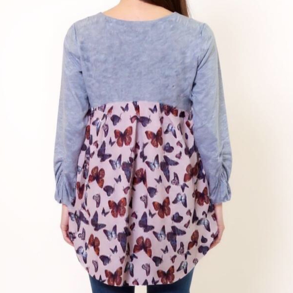 JOLT Hi-lo gray butterfly graphics layered top XS gardening hiking nature lover